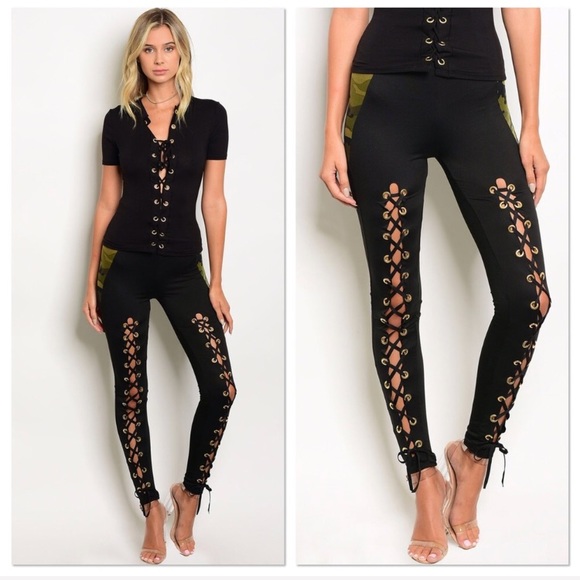 Lavender Moon Pants - 💥 NEW SALE! Black And Camo Front Lace Up Leggings